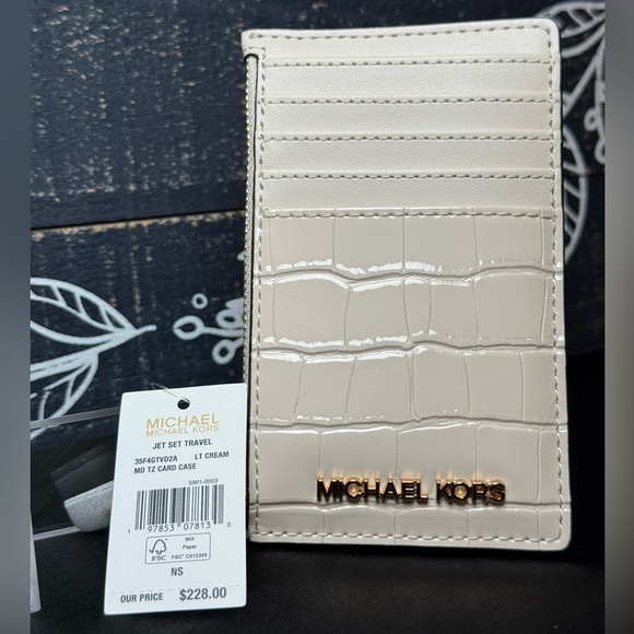 Michael Kors Ivory Croc-Embossed Card Case - Picture 3 of 5